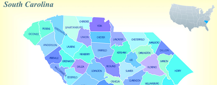 Map of South Carolina showing counties